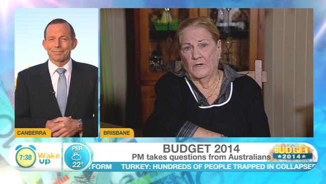 Under attack ... Queensland pensioner Vilma grilled Tony Abbott on Channel 10’s Wake Up after the Budget was announced.