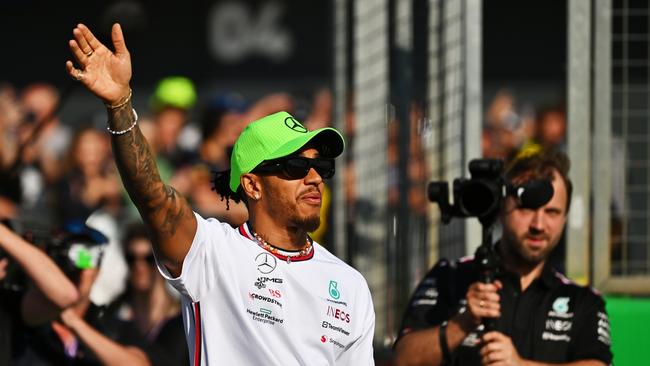 Lewis Hamilton waves to the crowd during previews ahead of the F1 Grand Prix of Great Britain at Silverstone Circuit in Northampton, England. Picture: Getty