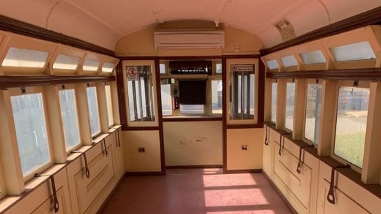 The refurbished interior features two “rooms” and airconditioning, but has retained the classic colour scheme. Picture: Evans Clarke Auctions