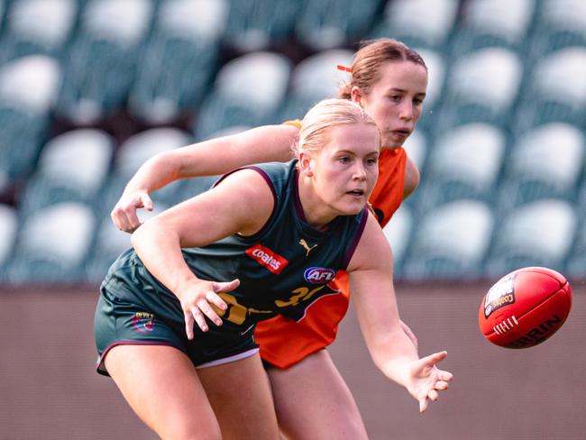 Tasmania Devils vs GWS at University of Tasmania Stadium, Saturday 18th March Grace White of Tasmania Devils. Picture: Linda Higginson / AFL Tasmania