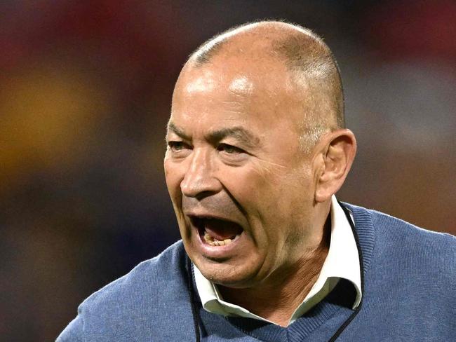 (FILES) Australia's head coach Eddie Jones is seen ahead of the France 2023 Rugby World Cup Pool C match between Wales and Australia at the OL Stadium in Decines-Charpieu near Lyon, south-eastern France on September 24, 2023. Rugby Australia said on October 31, 2023 it had accepted Eddie Jones' resignation as head coach of the Wallabies after just 10 months in the job, following their dismal showing at the World Cup. (Photo by SEBASTIEN BOZON / AFP)