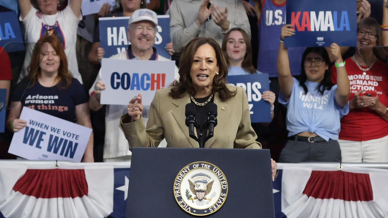 Vice President Kamala Harris speaks during a campaign rally at Desert Diamond Arena in Arizona. Picture: ALEX WONG/GETTY IMAGES NORTH AMERICA/Getty Images via AFP