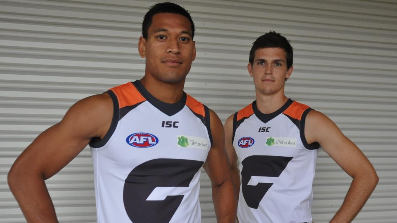 Israel Folau and Phil Davis at Greater Western Sydney in 2012.