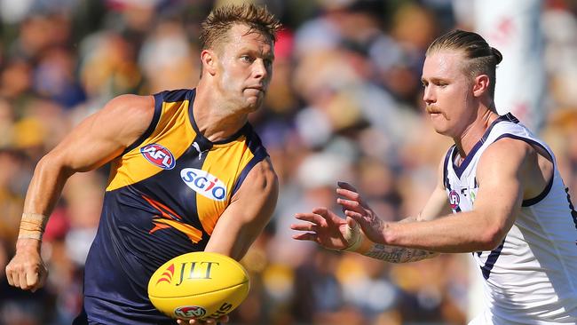 Sam Mitchell in action for West Coast during the JLT Community Series win over Fremantle. (Photo by Paul Kane/Getty Images)