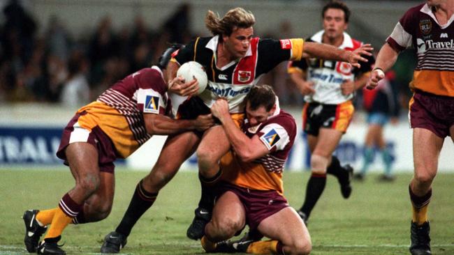 Chris Ryan (ball) during Western Reds v Brisbane RL game. Rugby League A/CT 1996