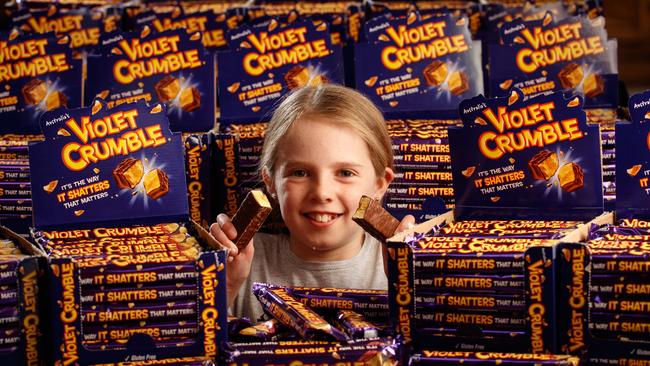 India, 10, tries out the new Violet Crumbles at Robern Menz. Picture: Matt Turner