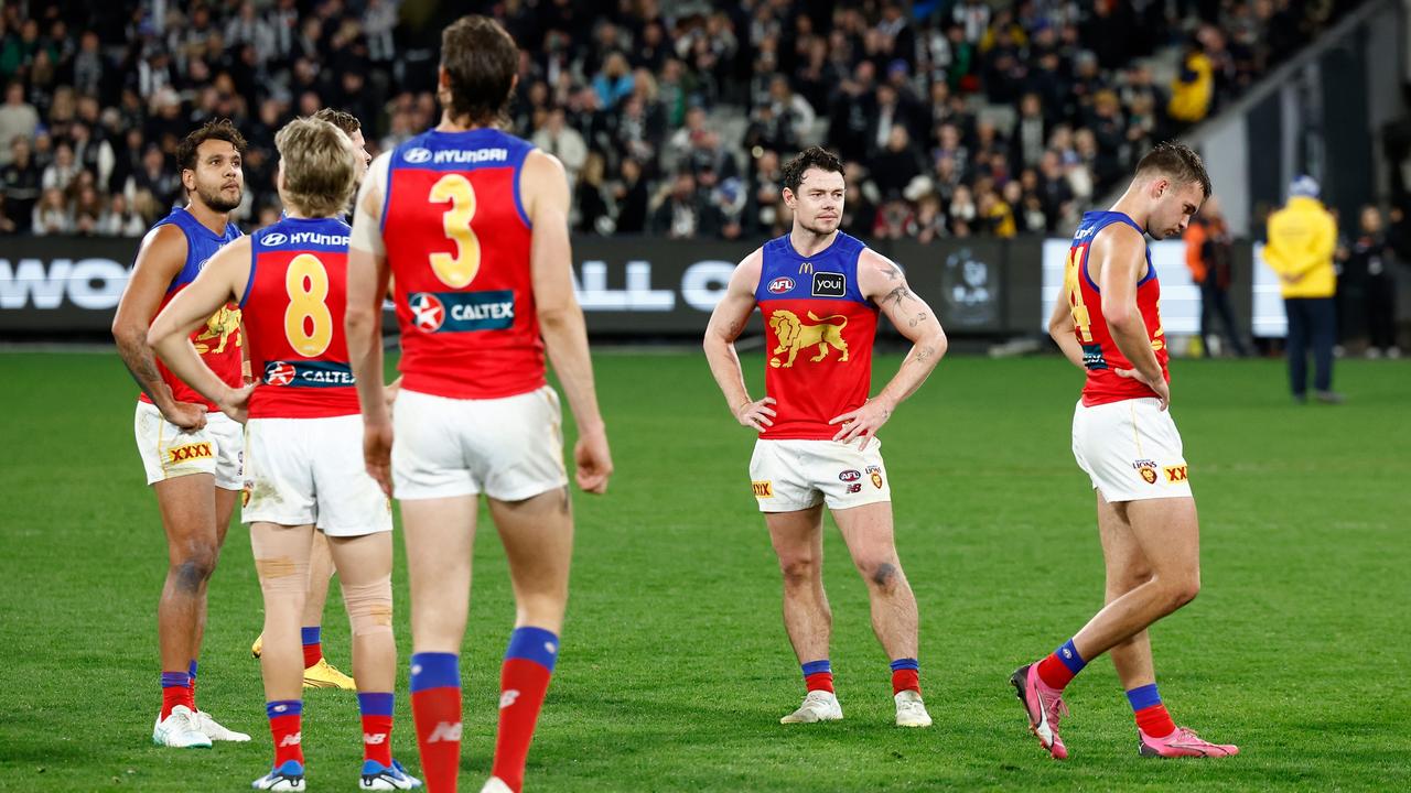 Shattered Brisbane Lions players reflect on their one-point loss to Collingwood. Picture: Michael Willson/AFL Photos via Getty Images