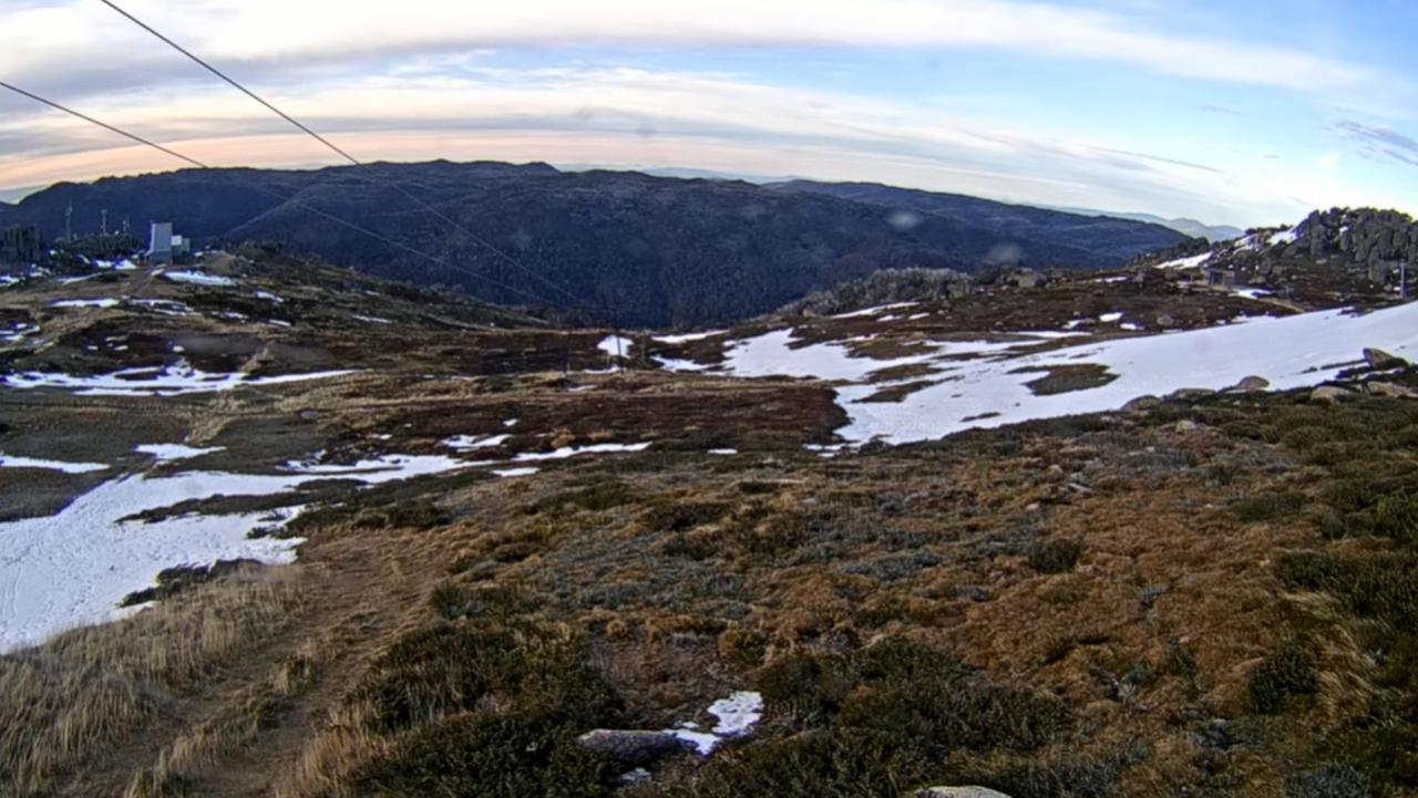 Livestream still from top of the Basin T Bar, looking down at the Tredbo village (in the valley below). Picture: ski.com.au