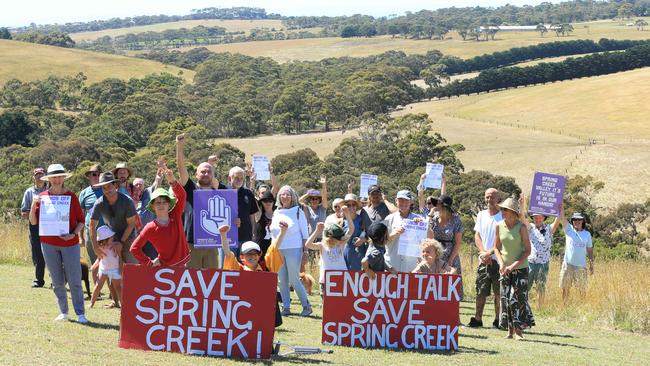 Torquay and Jan Juc is awash with purple signs as the deadline looms for submissions into the future of Spring Creek. Picture: Alan Barber