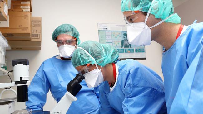 The trio in the lab together. Picture: Tertius Pickard