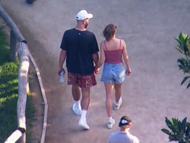 Taylor Swift and Travis Kelce pictured enjoying a date at Sydney Zoo together. Picture: 9News