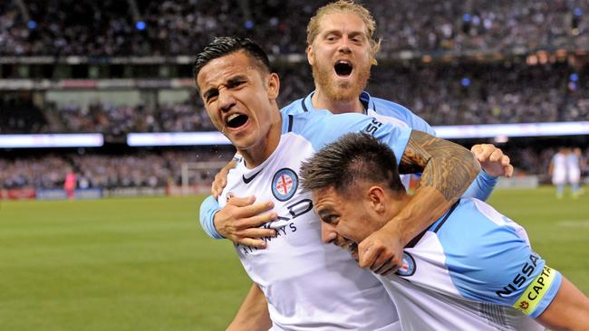 Tim Cahill of City FC celebrates.