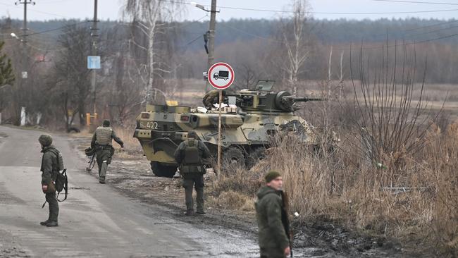 Ukrainian soldiers northwest of Kyiv. Picture: Daniel Leal