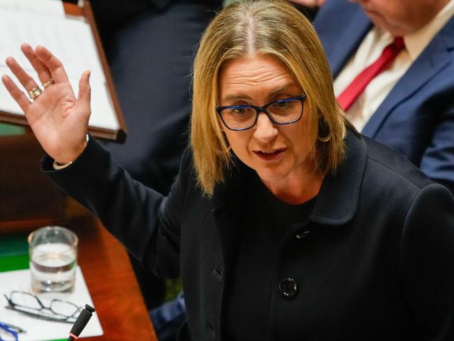 MELBOURNE, AUSTRALIA - MAY 07: Victorian Premier Jacinta Allan addresses Victorian Parliament on May 07, 2024 in Melbourne, Australia. It is the first budget for Jacinta Allan since she took over from Daniel Andrews as the Victorian state premier. (Photo by Asanka Ratnayake/Getty Images)