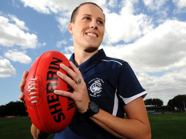 Emma Zielke . Coorparoo Navy Blues women's Aussie Rules side. Pic John Gass