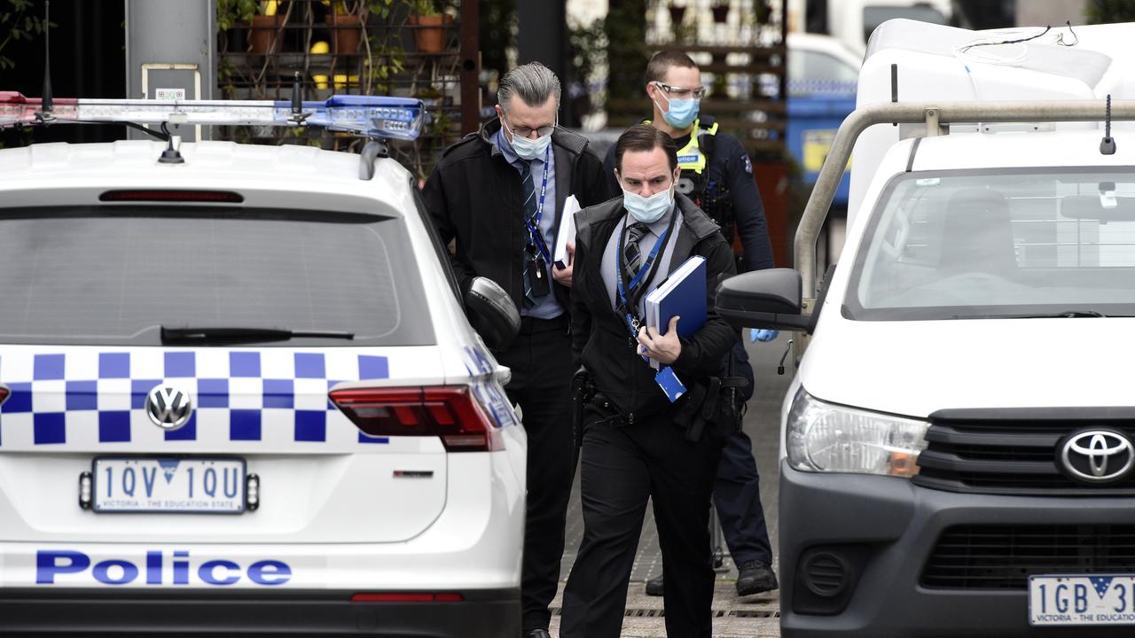 Detectives at the scene of the incident at Barkly Square in Brunswick on Monday morning. Picture: NCA NewsWire / Andrew Henshaw