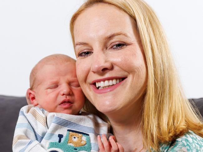 Lynsey McDonald at home with baby boy Evander. Photo: Renae Droop.