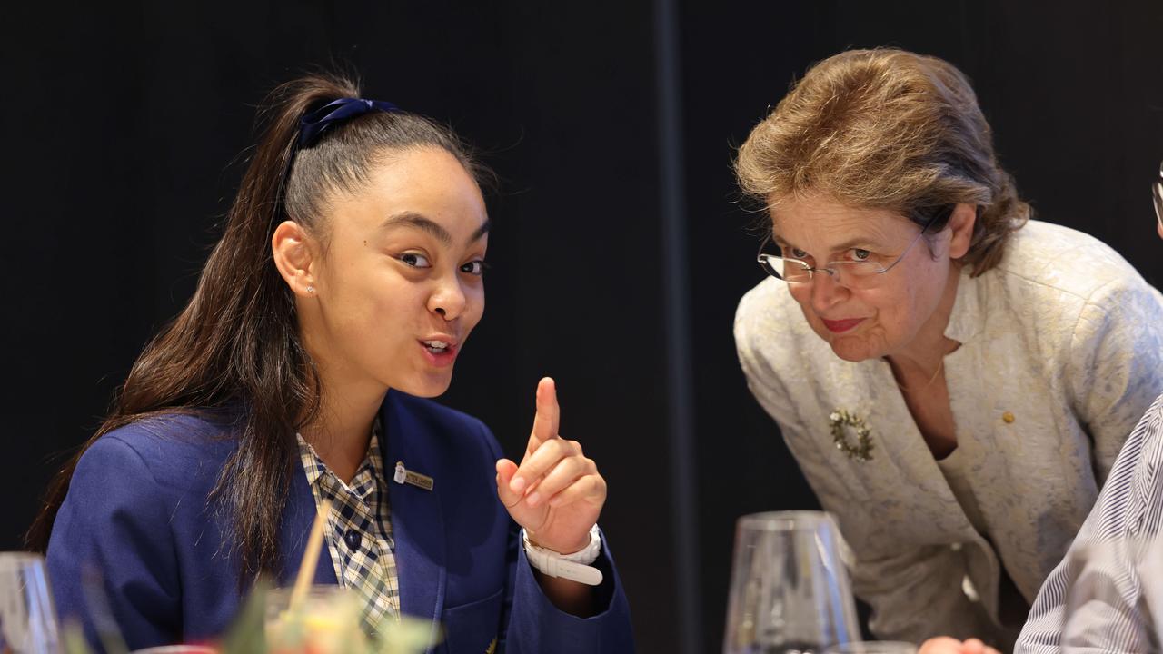 Governor Frances Adamson talk with scholarship recipient Juliana Lanzilli. Picture: Russell Millard Photography