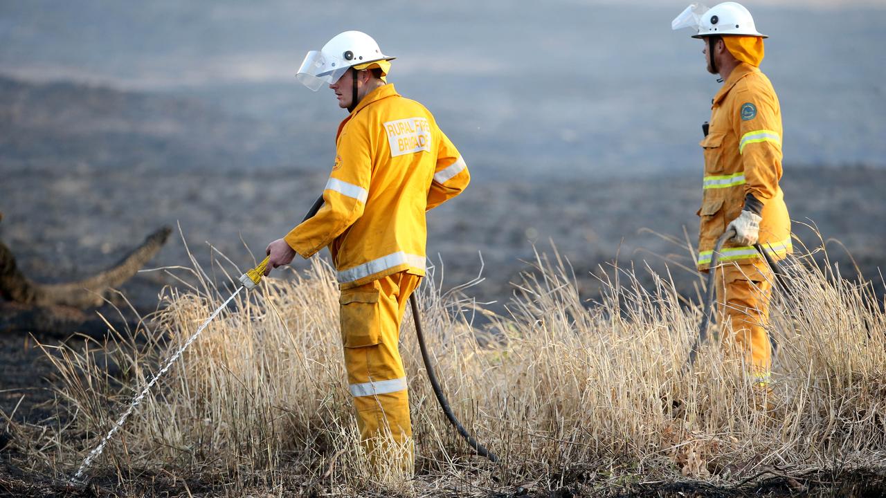 Firefighters in the Lockyer Valley on Tuesday. Picture: Steve Pohlner