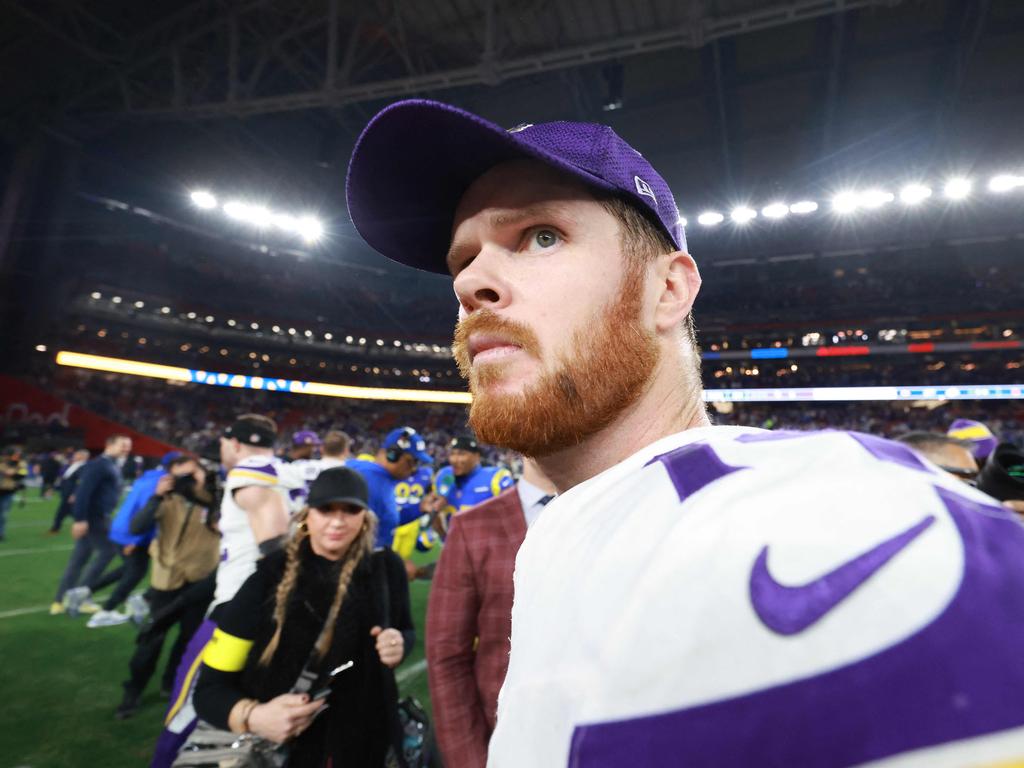 Minnesota Vikings QB Sam Darnold was sacked seven times in a Playoff loss to the LA Rams. Picture: Christian Petersen/Getty Images/AFP