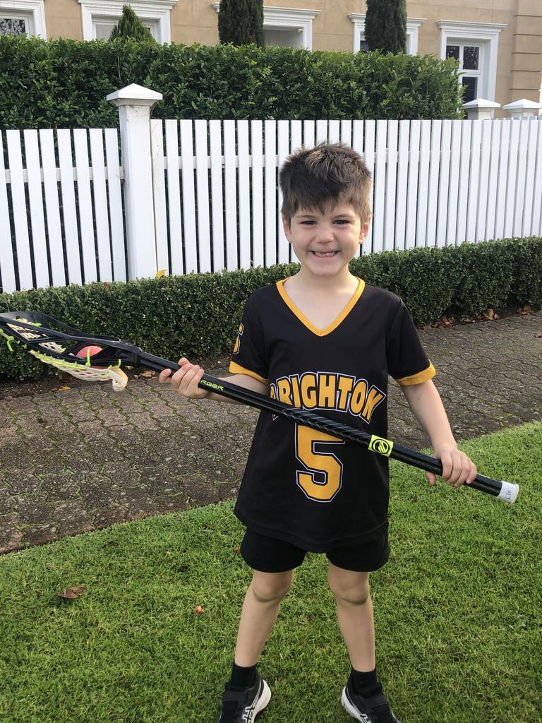 SA Little Legend Lincoln Wallace, 5, from the Brighton Lacrosse Club. The young Bomber has reportedly showed great perseverance and determination to score his first career goal. Well done - we’ve no doubt you’ll get to celebrate lots more goals. Lincoln. Picture: Supplied