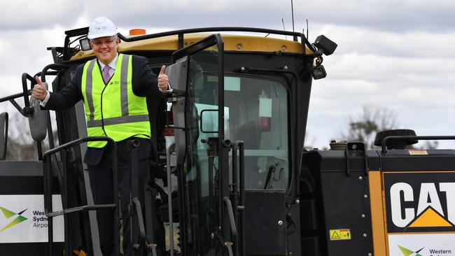 Prime Minister Scott Morrison is seen at a ceremony for the start of construction of the Western Sydney Airport at Badgerys Creek in Sydney. Picture: AAP Image/Mick Tsikas