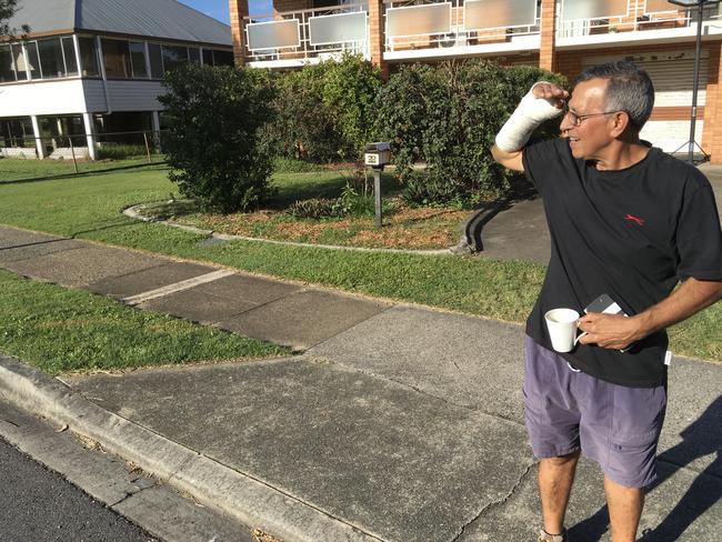 Joe Barbagallo looks out along Kent Road, Wooloowin trying to spot a cyclist. He said he only saw two between 8am and 9am, on Friday.