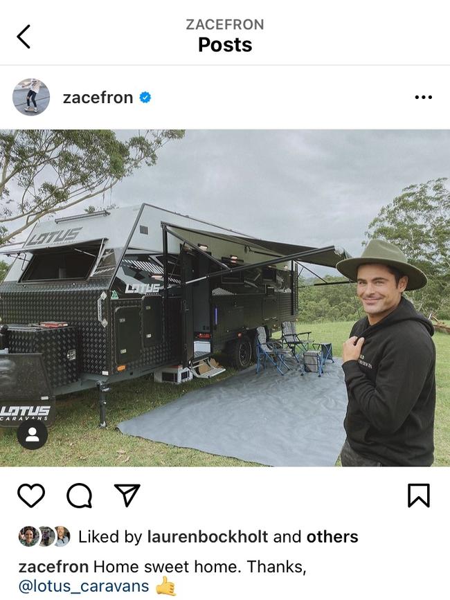 Zac Efron has been living in a luxury caravan while filming the movie GOLD in South Australia. Picture: Supplied.