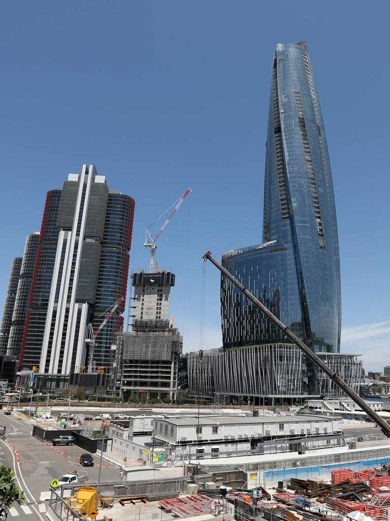 Crown’s Barangaroo casino and hotel rises above Sydney Harbour. Picture: Damian Shaw