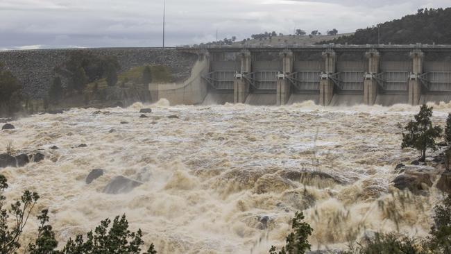 Water pours from the Wyangala Dam in NSW. Picture: Gary Ramage