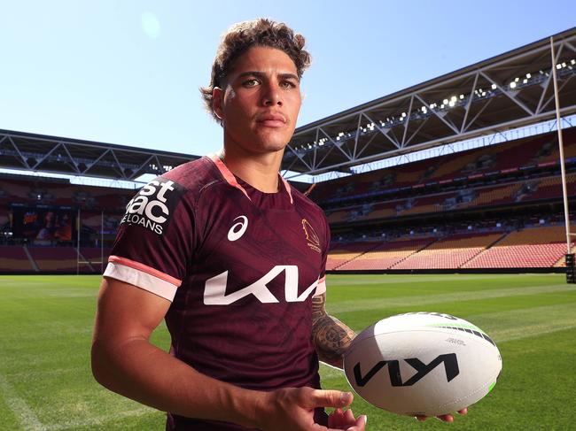 Reece Walsh and the Broncos team train at Suncorp Stadium ahead of their semi-final against the Melbourne Storm on Friday. Pics Adam Head