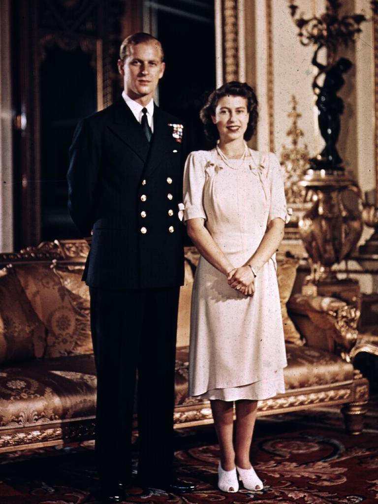 Elizabeth’s cousin Margaret Rhodes says the future Queen was enamoured with Philip. “She never looked at anyone else. She was smitten from the start.” Philip eventually asked King George VI for his daughter’s hand in marriage in 1946, but the engagement was not publicly announced until July 1947. In the meantime Philip renounced his own royal titles and took the surname Mountbatten. Picture: Hulton Archive/Getty