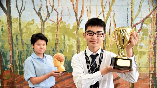 Jacob Lee with school mate Josphine Lee, who helped promote and run tutorials for the challenge at Carlingford High. Picture: Troy Snook