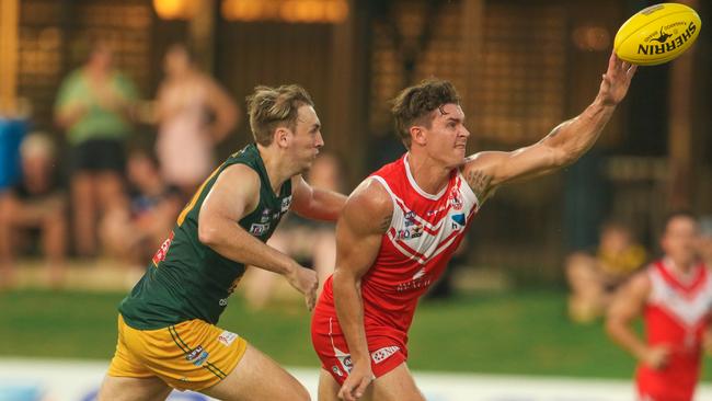 Mansfield’s Cameron Arnold in the NTFL Grand Final. Picture: Glenn Campbell