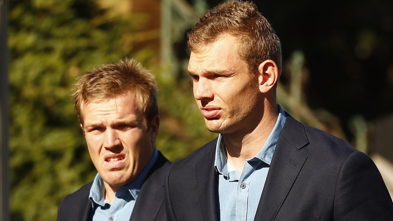 Jake and Tom Trbojevic and the Blues’ squad attended Bob Fulton’s funeral last week. Picture: Sam Ruttyn