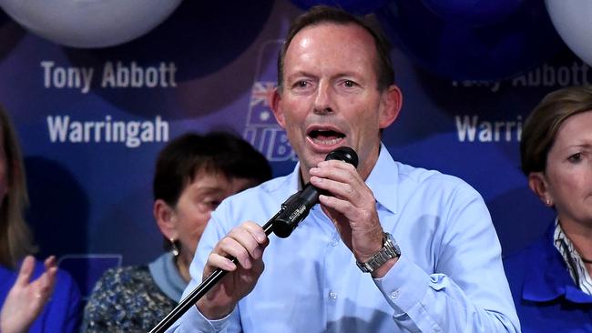 Former Prime Minister and Warringah Liberal candidate Tony Abbott concedes defeat at Manly Leagues Club in Brookvale. Picture: Bianca De Marchi