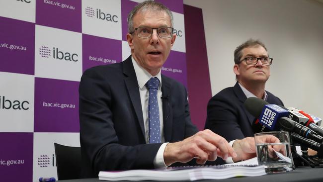 Acting Commissioner Stephen Farrow and Deputy Commissioner David Wolf released the IBAC report on Thursday. Picture: David Crosling