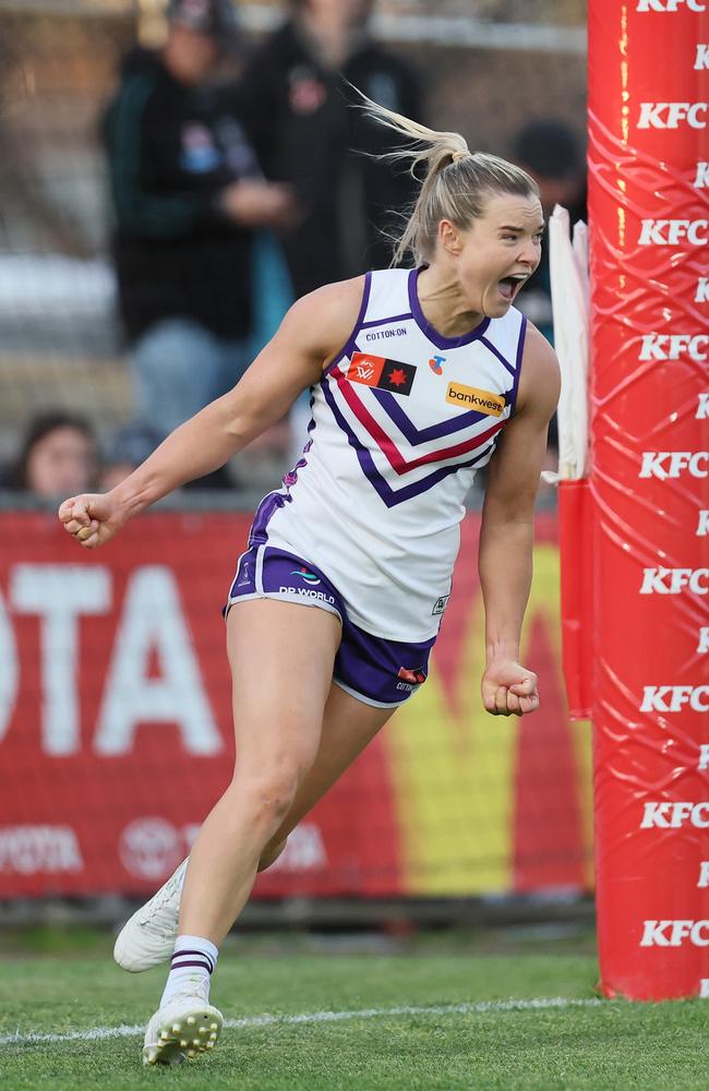 Hayley Miller has regained her spot in Fremantle’s side. Picture: James Elsby/AFL Photos via Getty Images.