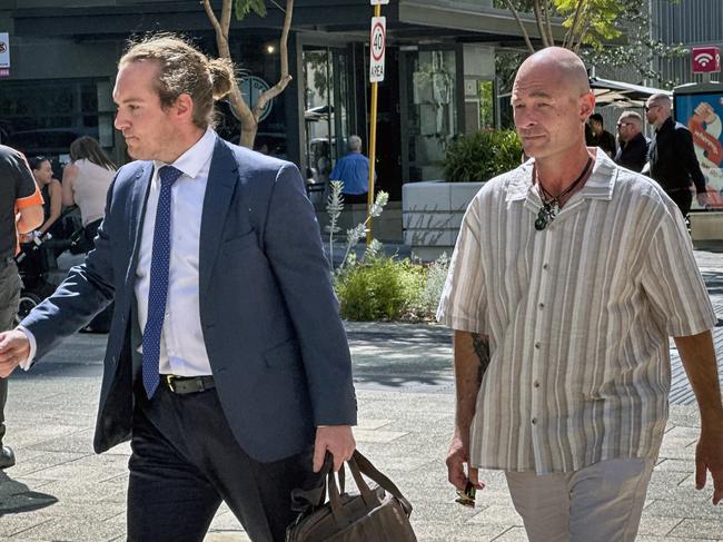 PERTH, AUSTRALIA - NewsWire Photos - 16 JANUARY, 2025: Dion Barber (R)  arrives at the Perth District Court with his lawyer for the third day of his trial. Mr Barber is suing the State of WA over allegations he was subjected to "horrific sexual abuse" while a ward of the state in the 1980s and 90s. Picture: NewsWire / Emma Kirk