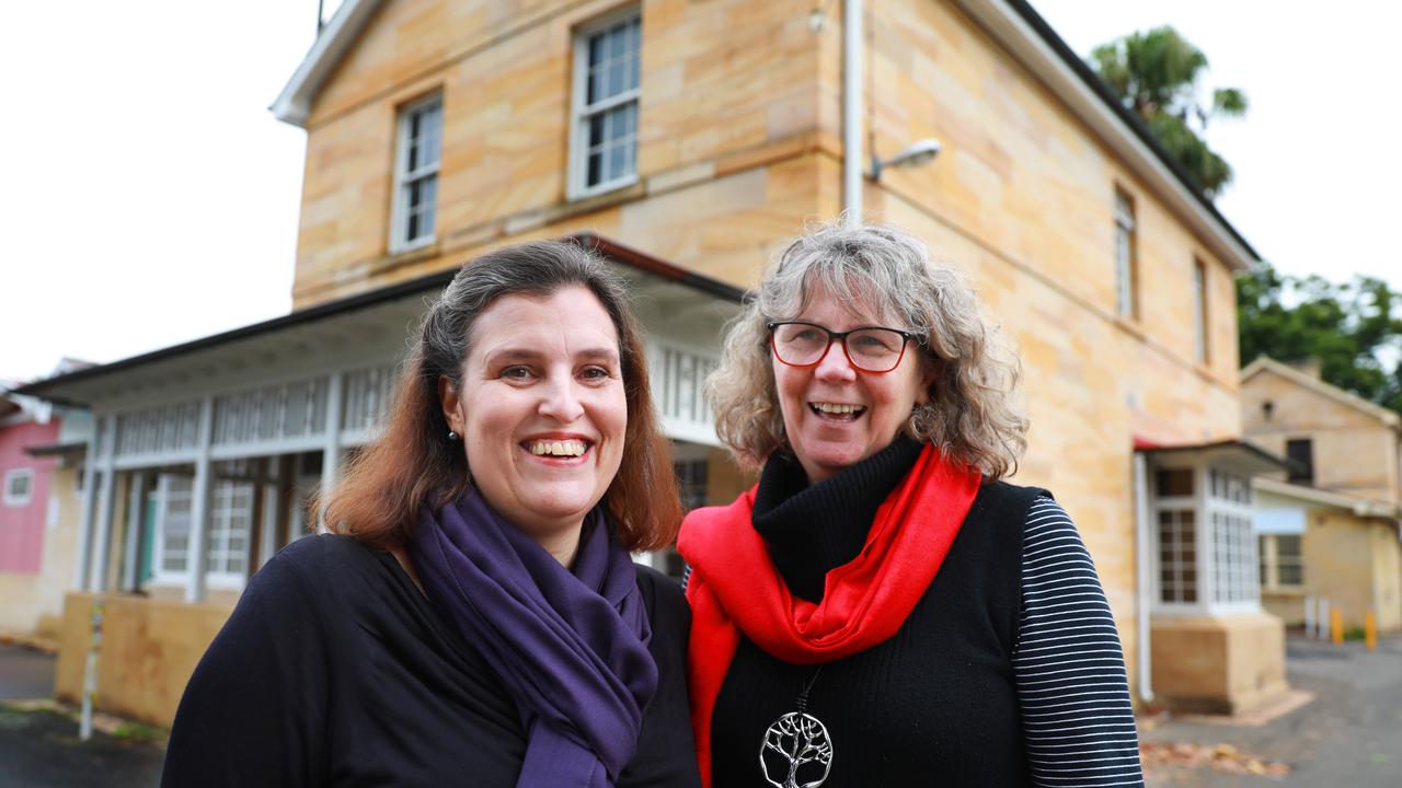 Parramatta Female Factory Friends Heidi Brown and Gay Hendriksen in front of the Matrons Quarters in North Parramatta. Picture: Angelo Velardo