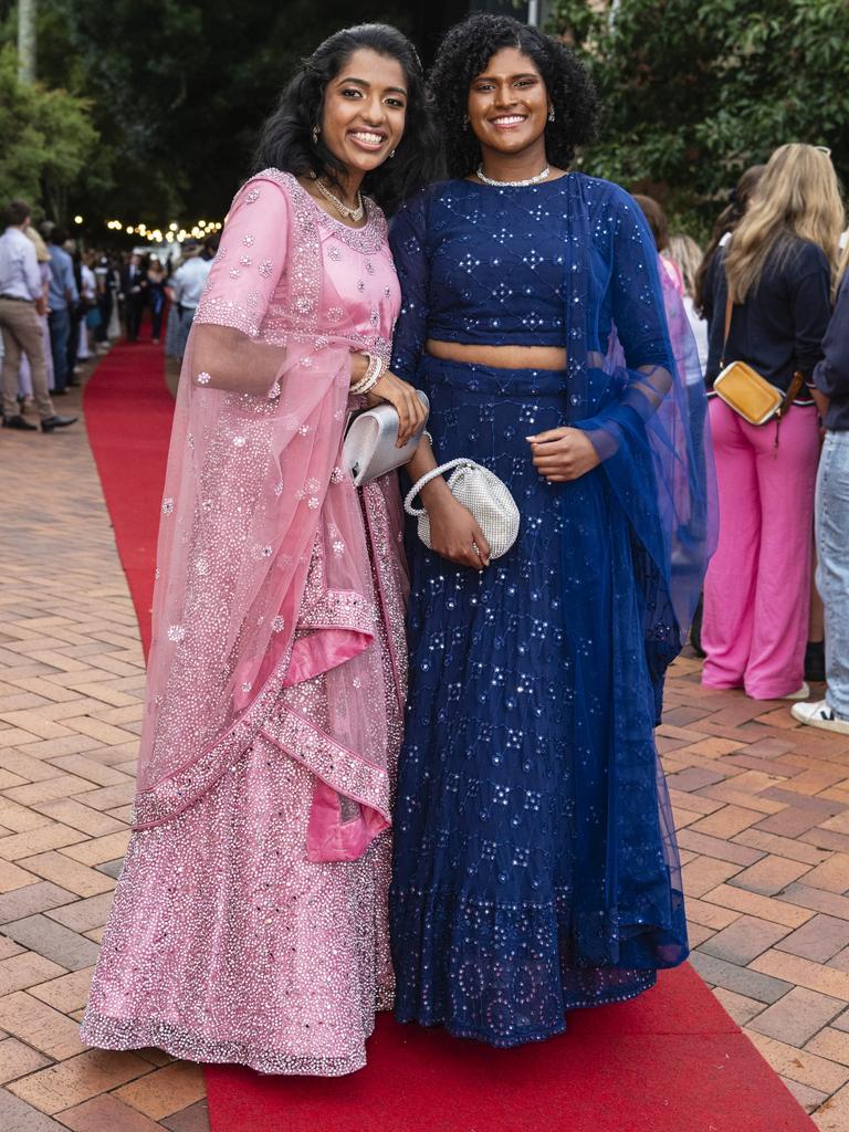 Medhini Srinivas (left) and Janithya Dharmawardhane at Fairholme College formal, Wednesday, March 29, 2023. Picture: Kevin Farmer