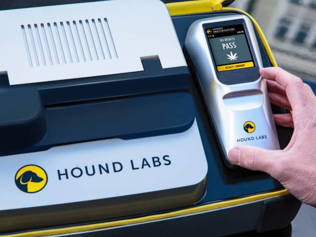 The marijuana breathalyser can detect tiny amounts of THC on the breath. Picture: Hound Lab