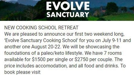 Pete Evans promoted the retreat on social media.