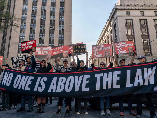 Demonstrators outside of the Manhattan Criminal Court. Picture: AFP