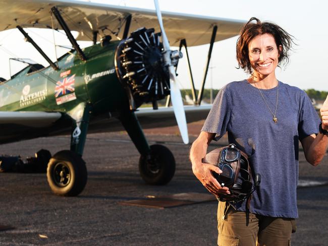 Tracey Curtis-Taylor is flying 13,000 miles across 23 countries in her open cockpit vintage biplane Spirit of Artemis from Great Britain to Australia following in the slipstream of Amy Johnson and has finally arrived in Darwin.