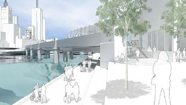 An artist impression of the redesigned Sandridge Rail Bridge.