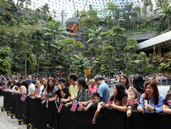 Crowds excitedly gathered at the airport ahead of the royal’s arrival on Sunday. Picture: Chris Jackson/Getty Images