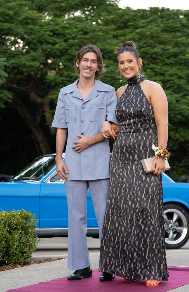 Lauren Cartwright and Sam Dargusch-Haig, graduating class of 2023, arrive at St Patrick’s Formal on Friday, May 5, 2023. Gympie, Queensland. Picture: Christine Schindler