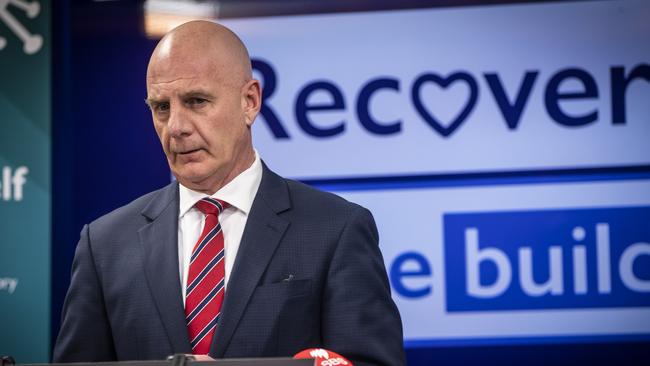 Premier Peter Gutwein speaks at a coronavirus press conference. Picture: LUKE BOWDEN