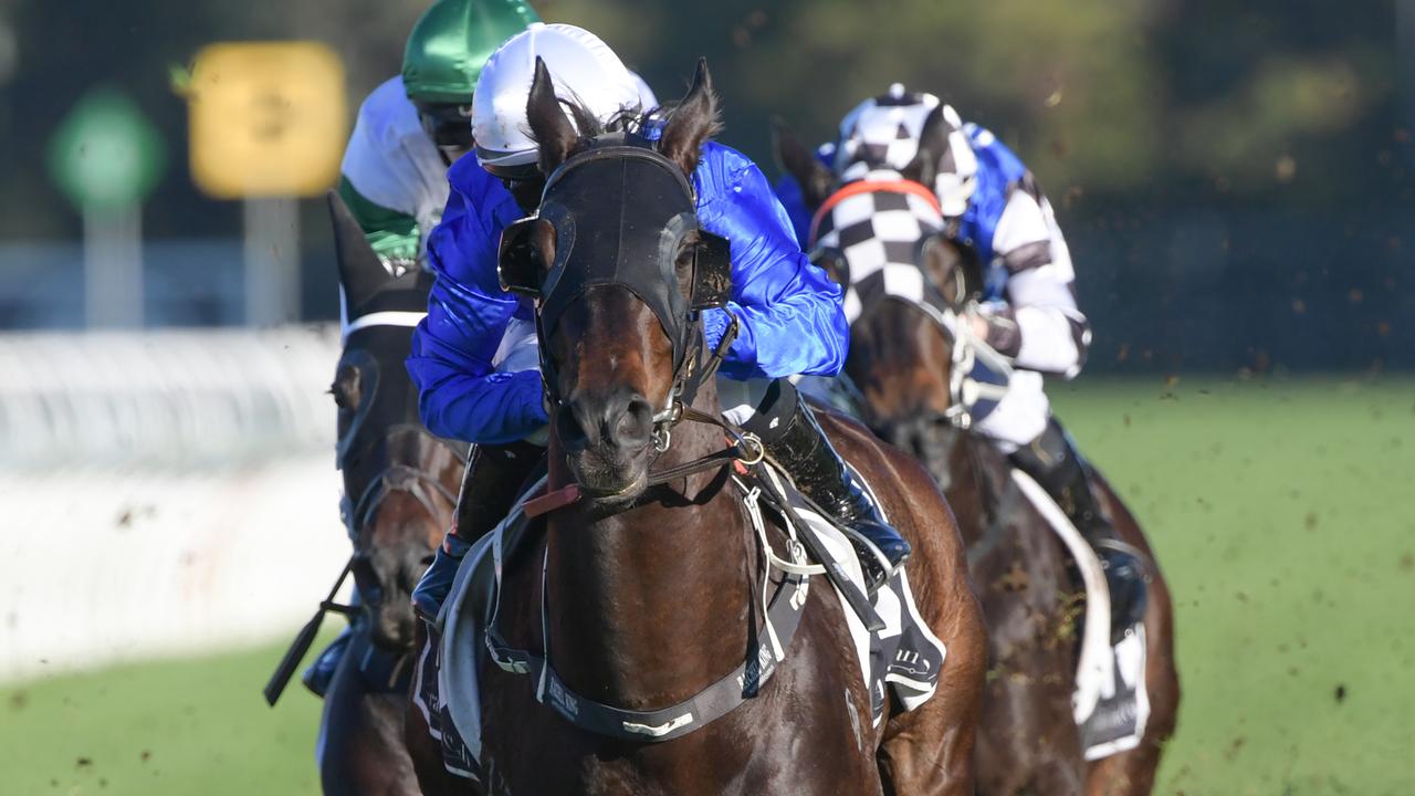 Gaulois ploughed through the heavy conditions to win the Civic Stakes. Picture: AAP